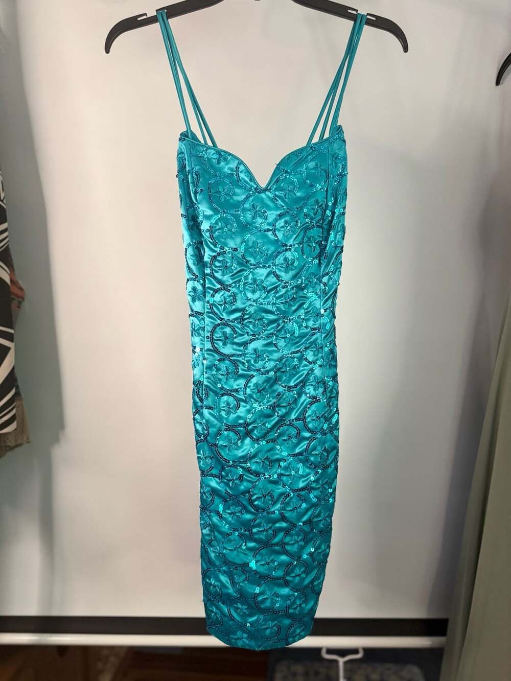 VintageJessica McClintock Gunne Sax Teal Turquoise Sequin Cocktail Dress Sz 7/8